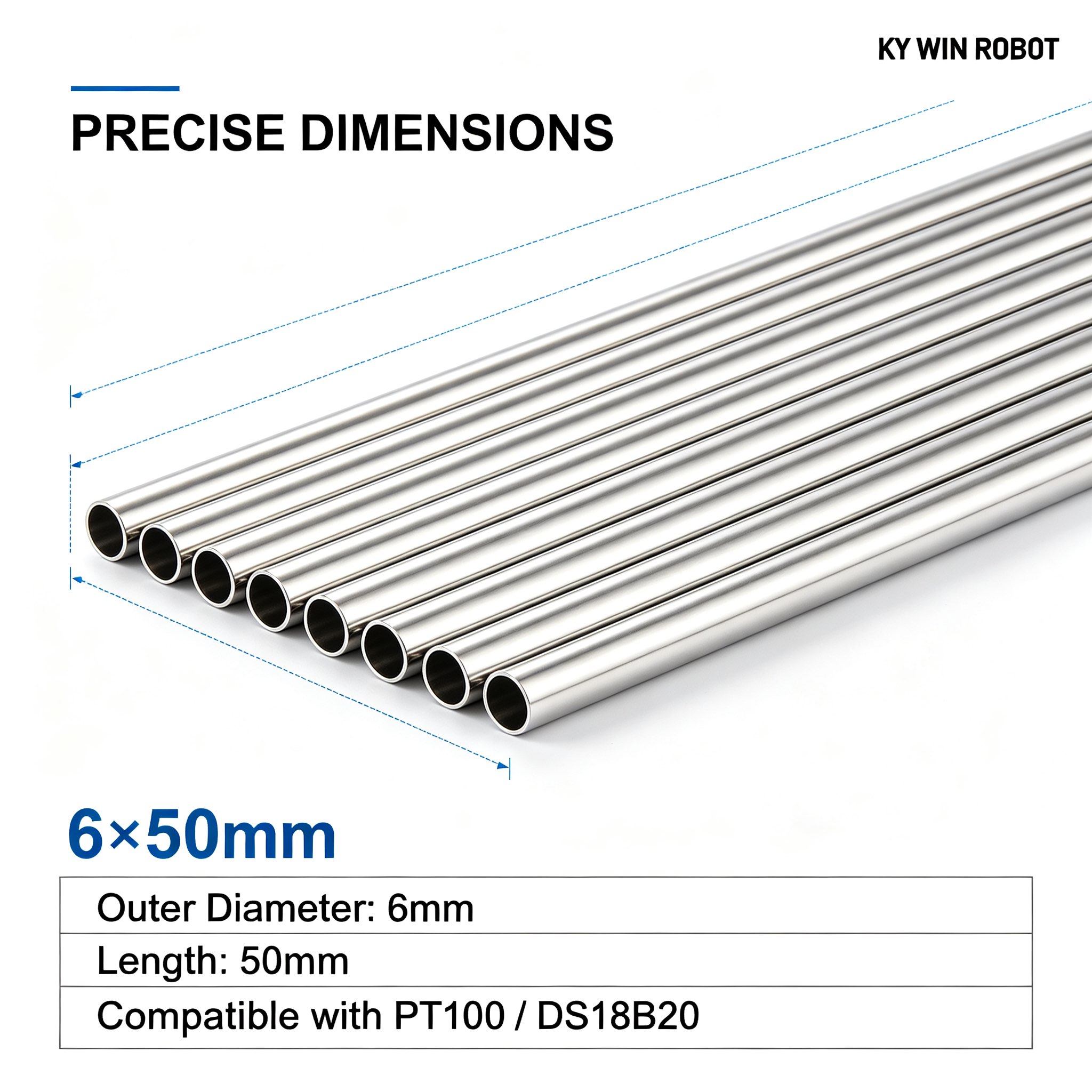 10Pcs 6*50mm Stainless Steel B - огляд і ціна Ds18B20